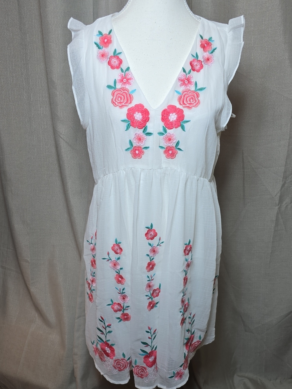 Savanna Jane Boho Embroidery Babydoll Mini Dress